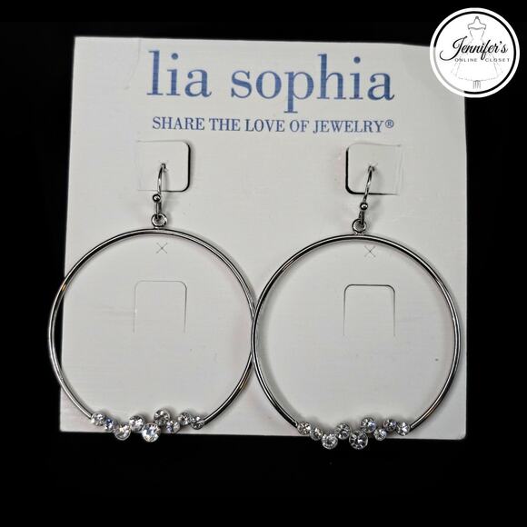 Lia Sophia NWT "Flirty" Silver Tone with Cut Crystal Dangle Earrings - Picture 1 of 8
